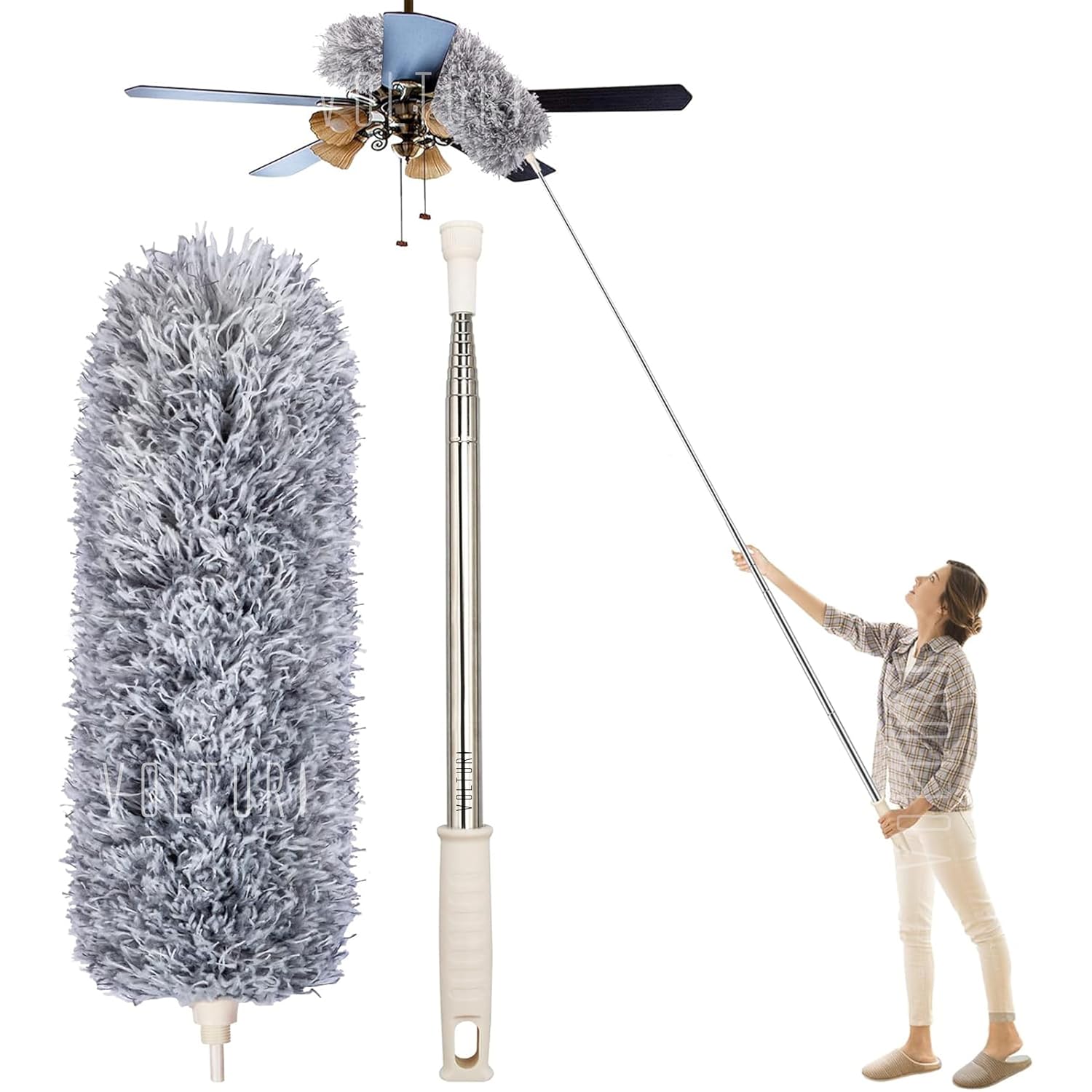 VOLTURI Microfiber Feather Duster Bendable & Extendable Fan Cleaning Duster